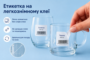 Етикетки на легкознімному клеї для посуду та скла